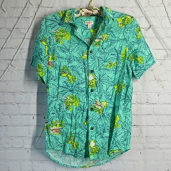 Cat & Jack Tropical Vibrant Dinosaur Dino Button Down Shirt Youth Size XL 16 - Picture 3 of 17